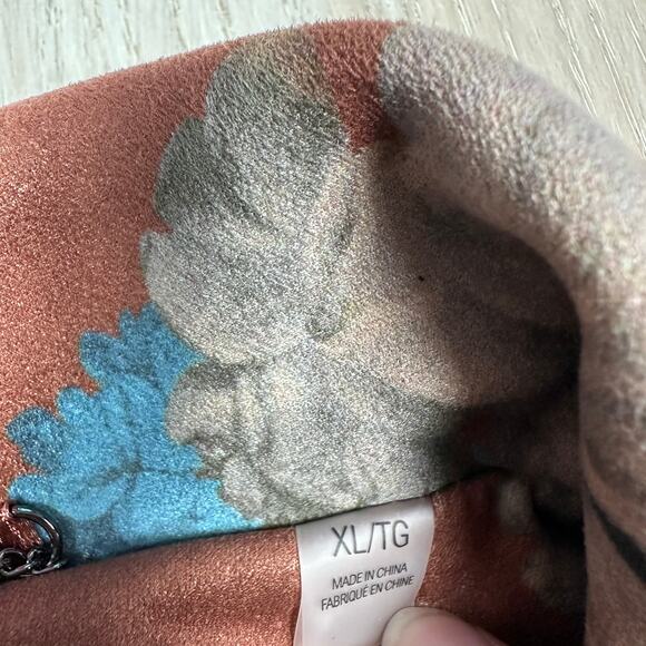 Elie Tahari Faux Leather Brown Hydrangea Floral Print Boho Chic Moto Jacket XL - Picture 12 of 16